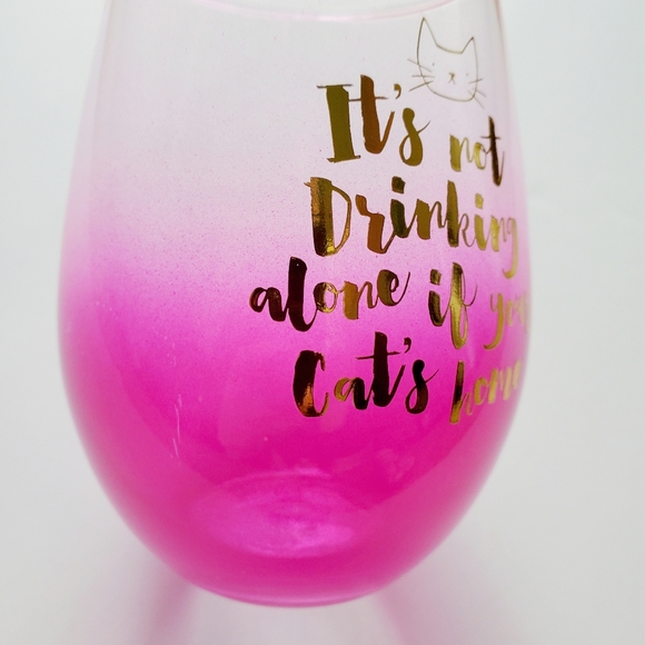 Slant Collections | 18oz Pink Ombré Gold Stemless Wine Glass: Not Drinking Alone - Picture 10 of 12